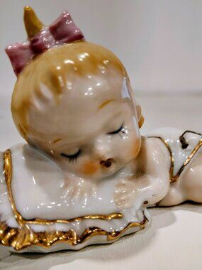 Vintage Ceramic Sleeping Baby Figurine, Japan, Excellent Condition 1950s